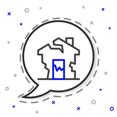 Beyaz arkaplanda çizgi harap ev simgesi izole edildi. Dağılmış ev. Derelict ev. Terk edilmiş ev. Renkli taslak konsepti. Vektör