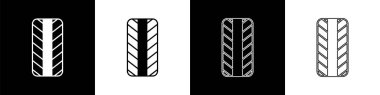 Set Car tire wheel icon isolated on black and white background.  Vector