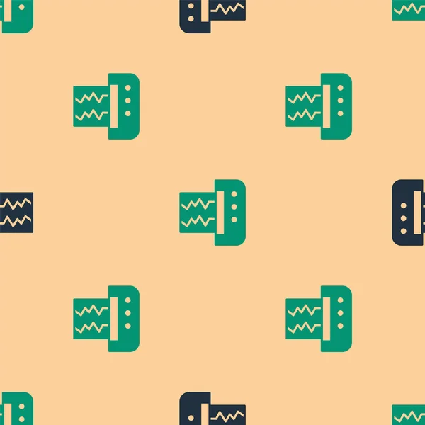 Green Black Seismograph Icon Isolated Seamless Pattern Beige Background Earthquake — Stock vektor