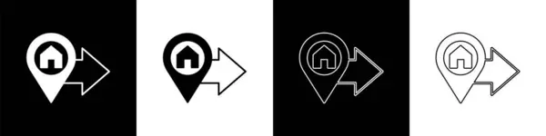 Kaart Pointer Met Huis Pictogram Geïsoleerd Zwart Wit Achtergrond Markeringssymbool — Stockvector