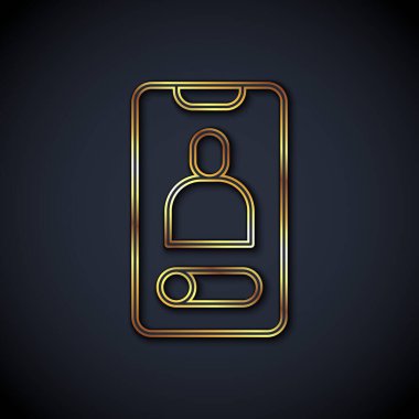 Cep telefonu simgesinden gelen altın çizgili arama siyah arkaplanda izole edildi. Arkadaşlar arar. Vektör.