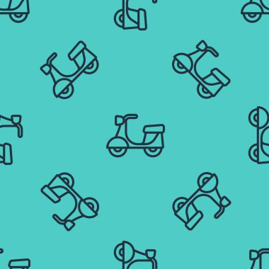 Siyah çizgi Scooter simgesi yeşil arka planda izole edilmiş kusursuz desen. Vektör
