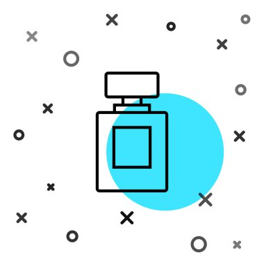 Beyaz arkaplanda siyah çizgi parfüm ikonu izole edildi. Rastgele dinamik şekiller. Vektör