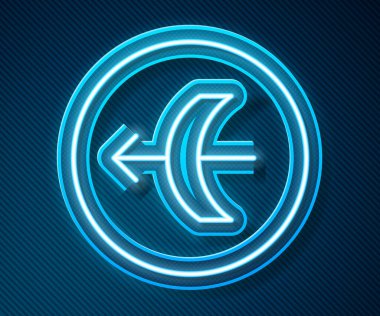 Parlayan neon hattı Yay burcu simgesi mavi arka planda izole edildi. Astrolojik yıldız falı koleksiyonu. Vektör