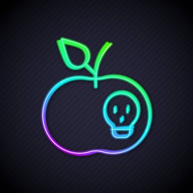 Parlayan neon çizgisi. Zehirli elma ikonu siyah arkaplanda izole edilmiş. Zehirli cadı elması. Vektör