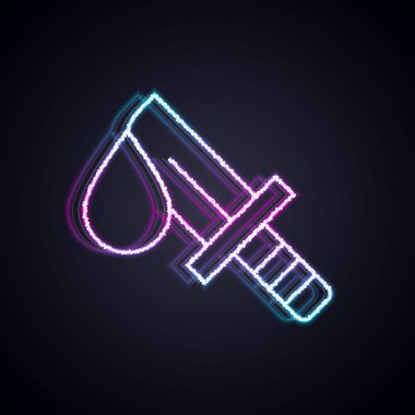 Parlayan neon hattı. Siyah arka planda kanlı bıçak ikonu var. Vektör
