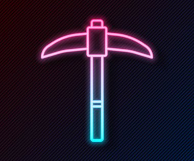 Parlayan neon çizgisi Kazma simgesi siyah arkaplanda izole edildi. Vektör