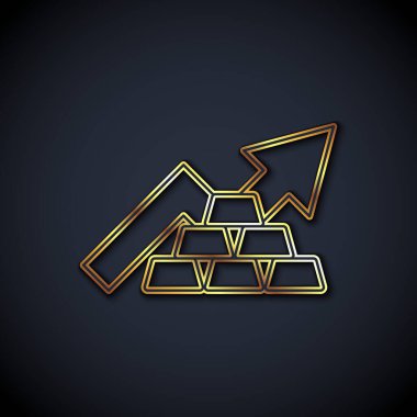 Altın çizgili Finans Grafik Arşivi okunun siyah arka planda izole edilmiş altın çubuk simgesi. Finansal başarı kavramı. Altın yatırım konsepti. Vektör
