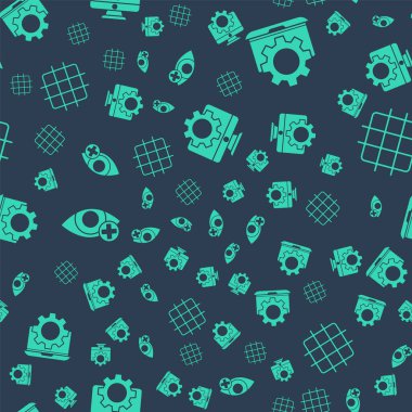 Bilgisayar monitörünü ve teçhizatını, dizüstü bilgisayarını ve teçhizatını, kırmızı göz efektini ve Grid grafik kağıdını kusursuz desen üzerine ayarla. Vektör.