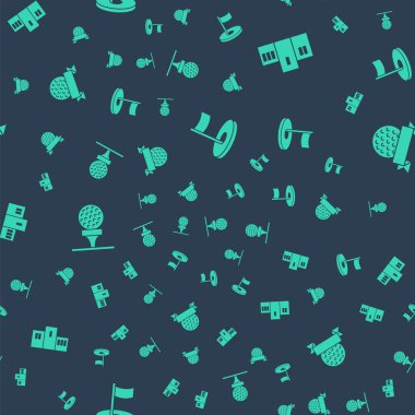 Bayrak ile golf deliği, spor şampiyonları podyumu ödülü, golf topu ve kusursuz desen. Vektör