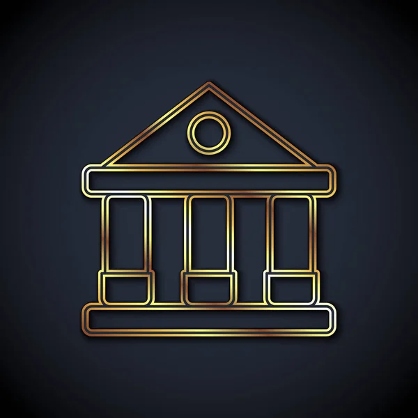 Linha Ouro Ícone Edifício Tribunal Isolado Fundo Preto Banco Construção —  Vetores de Stock