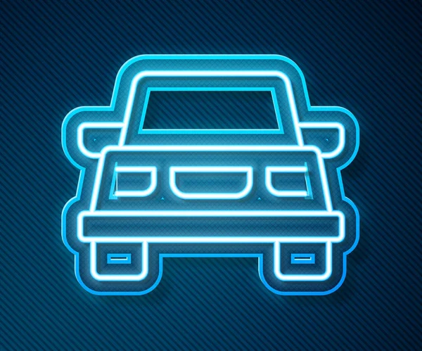 Gloeiende Neon Lijn Auto Pictogram Geïsoleerd Blauwe Achtergrond Vector — Stockvector