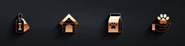Set Dog Collar Bone House Bag Food Pet Hands Animals — Stock Vector