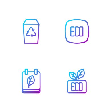 Sonbahar yaprakları Geri Dönüşüm kutusu ve ile çizgi Yaprak Eko sembolü Takvimi ayarlayın. Renk simgeleri. Vektör.