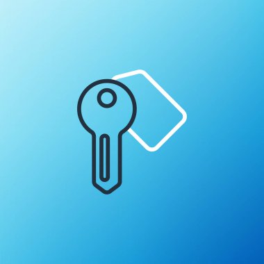 Line Hotel kapı kilidi simgesi mavi arkaplanda izole edildi. Renkli taslak konsepti. Vektör.