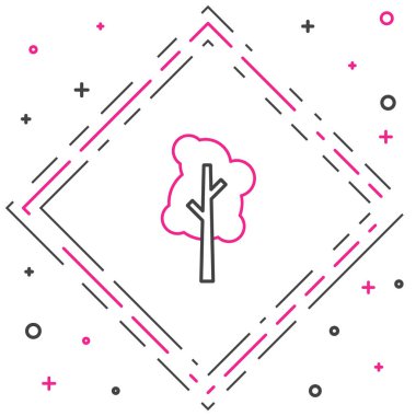 Beyaz arkaplanda çizgi ağacı simgesi izole edildi. Orman sembolü. Renkli taslak konsepti. Vektör.