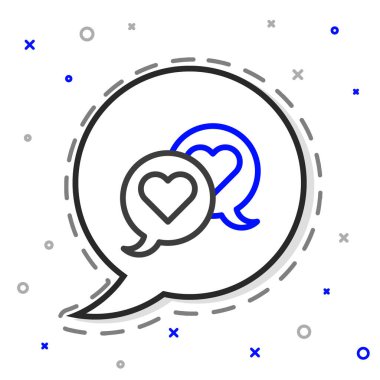 Konuşma baloncuğu simgesindeki Çizgi Kalbi beyaz arkaplanda izole edildi. Sevgililer günün kutlu olsun. Renkli taslak konsepti. Vektör.