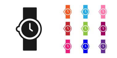 Siyah bilek saat simgesi beyaz arkaplanda izole edildi. Kol saati simgesi. Simgeleri renklendirin. Vektör.