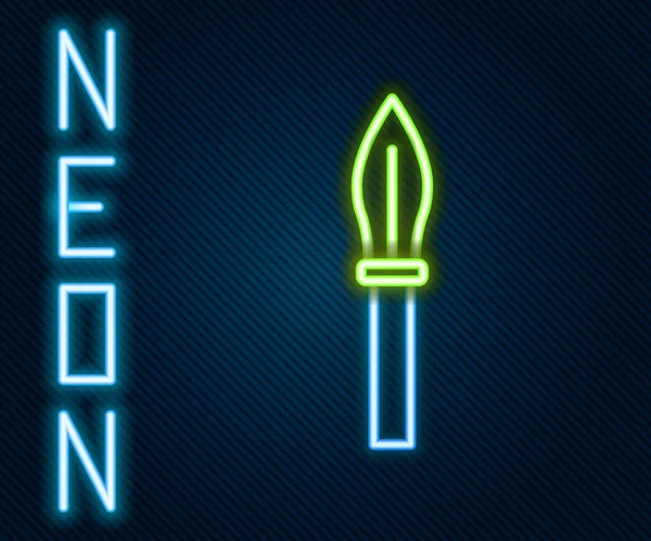 Parlayan Neon Hattı Ortaçağ Mızrak Simgesi Siyah Arkaplanda Izole Edildi — Stok Vektör