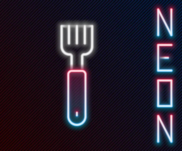 Parlayan neon hattı Fork simgesi siyah arkaplanda izole edildi. Çatal bıçak sembolü. Renkli taslak konsepti. Vektör.