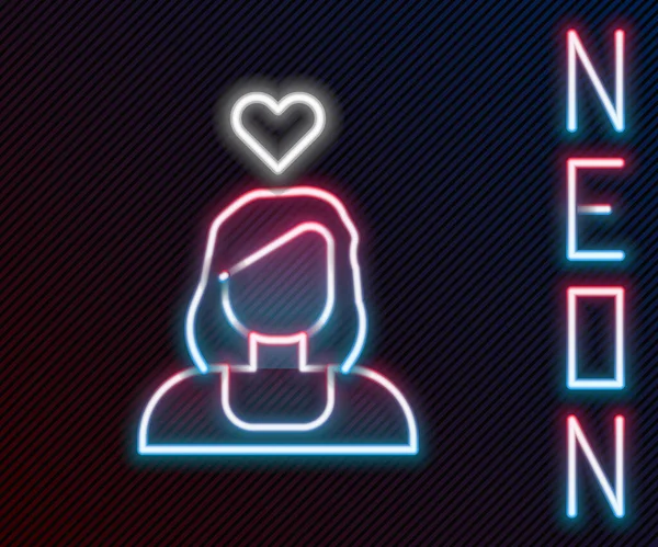 Świecąca Neonowa Linia Romantyczna Ikona Dziewczyny Odizolowana Czarnym Tle Szczęśliwych — Wektor stockowy