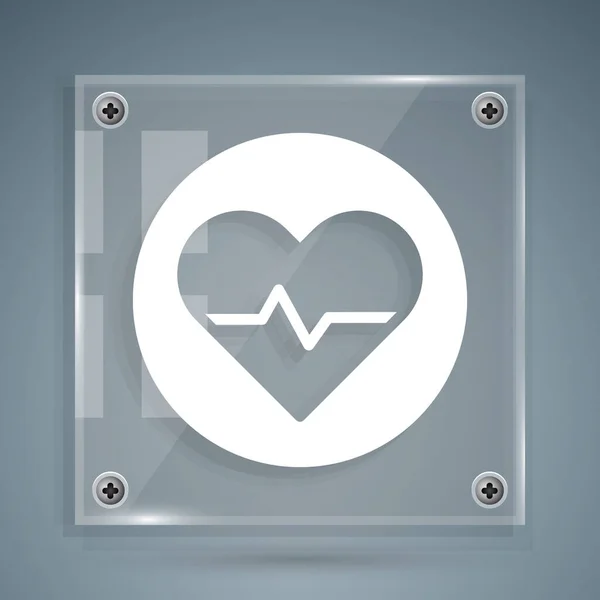 White Heart Rate Icon Isolated Grey Background Heartbeat Sign Heart — Stock Vector