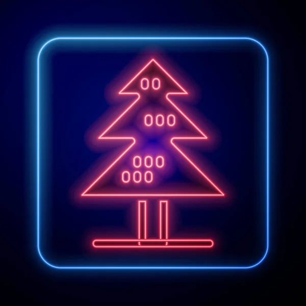 Glödande Neon Träd Ikonen Isolerad Svart Bakgrund Skogssymbol Vektor — Stock vektor