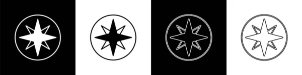 Set Wind Rose Pictogram Geïsoleerd Zwart Wit Achtergrond Kompas Icoon — Stockvector