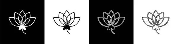 黒と白の背景に蓮の花のアイコンを分離設定します ベクトル — ストックベクタ