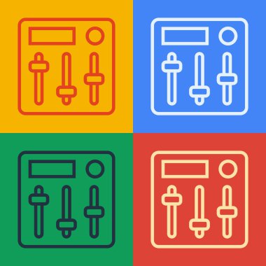 Pop Art Line Ses Karıştırıcı simgesi renk arkaplanında izole edildi. DJ ekipman kaydırma düğmeleri. Konsol karıştırılıyor. Vektör.