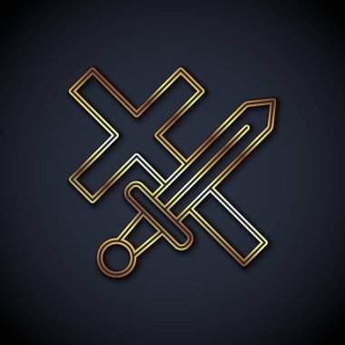 Altın Çizgili Haçlı Seferi simgesi siyah arka planda izole edildi. Vektör.