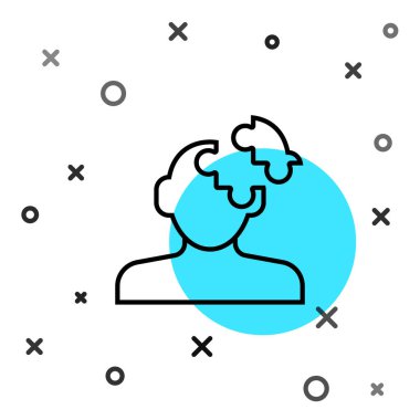 Psikoloji ikonundaki soruna siyah çizgi çözümü beyaz arka planda izole edildi. Bulmaca. Akıl sağlığı terapisi. Rastgele dinamik şekiller. Vektör.