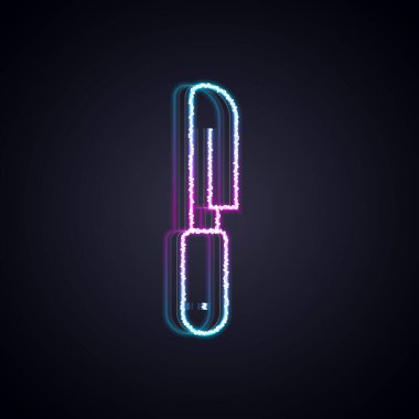 Parlayan neon çizgili bıçak simgesi siyah arkaplanda izole edildi. Çatal bıçak sembolü. Vektör.