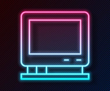 Parlayan neon hattı Retro TV simgesi siyah arkaplanda izole edildi. Televizyon tabelası. Vektör.