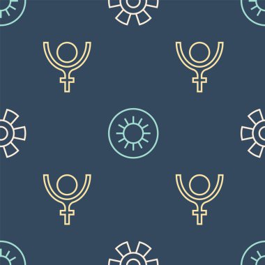 Güneş Sembolü Plüton çizgisini ve pürüzsüz deseni ayarla. Vektör.