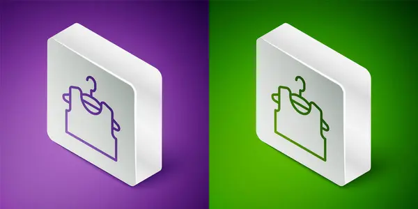 Isometric Line Sleeveless Shirt Icon Isolated Purple Green Background Silver — Stock Vector