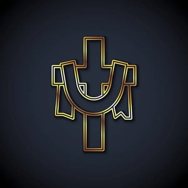 Goldlinie Christliches Kreuz Ikone Isoliert Auf Schwarzem Hintergrund Kirchenkreuz Vektor — Stockvektor