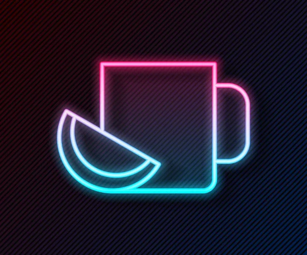 Glowing Neon Line Cup Tea Lemon Icon Isolated Black Background - Stok Vektor