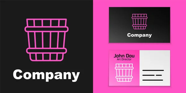 Pink Line Sauna Bucket Icon Isolated Black Background Logo Design — Stock Vector