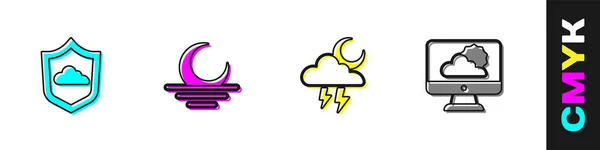 Set Weather Forecast Sunset Storm Icon Vector — Stock Vector