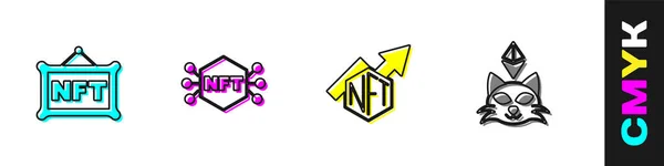 设置Nft数字密码艺术成长条形图和图标 — 图库矢量图片