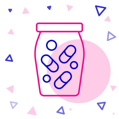 Hat ilacı şişesi ve beyaz arka planda izole edilmiş hap ikonu. Şişe hapı işareti. Eczane tasarımı. Renkli taslak konsepti. Vektör