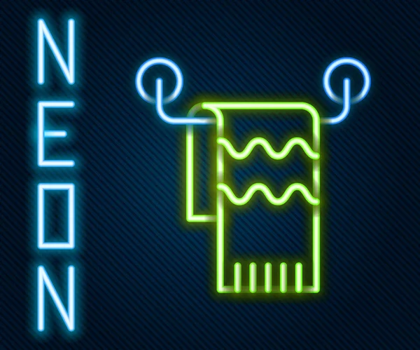 Ragyogó Neon Vonal Törölköző Vállfán Ikon Elszigetelt Fekete Háttérrel Fürdőszobai — Stock Vector