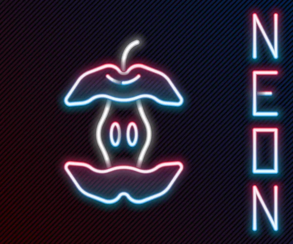 Ligne Lumineuse Néon Icône Noyau Apple Isolé Sur Fond Noir — Image vectorielle