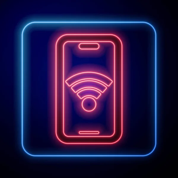 Leuchtendes Neon Smartphone Mit Kostenlosem Wlan Funkverbindungssymbol Isoliert Auf Schwarzem — Stockvektor