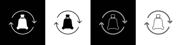 Set Vuilniszak Met Recycle Symbool Pictogram Geïsoleerd Zwart Wit Achtergrond — Stockvector