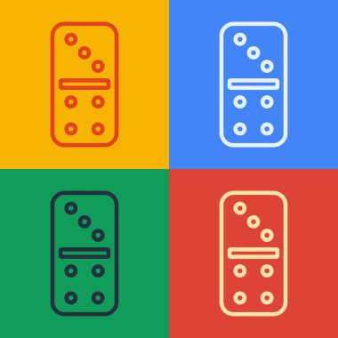 Pop sanat çizgisi Domino simgesi renk arkaplanında izole edildi. Vektör.