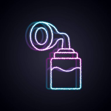 Parlayan neon hattı göğüs pompası simgesi siyah arkaplanda izole edildi. Vektör