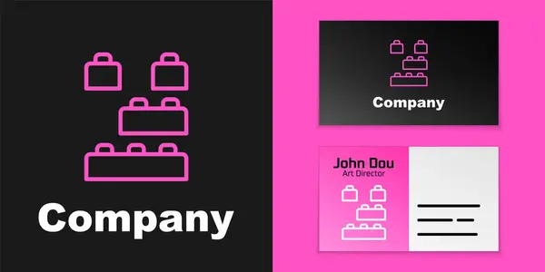 Roze Lijn Speelgoedbouwstenen Voor Kinderen Pictogram Geïsoleerd Zwarte Achtergrond Logo — Stockvector