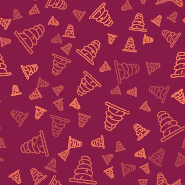 Kahverengi çizgi Stack sıcak taş ikonu kırmızı arka planda izole edilmiş pürüzsüz desen. Spa salonu aksesuarı. Vektör